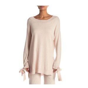 Shimera Rib Trim Tie Sleeve Hi-Lo Sweater size L